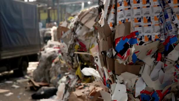 Reciclagem Resíduos Plantas Material Reciclado Fábrica Plástico Reciclar Indústria Pilhas — Vídeo de Stock
