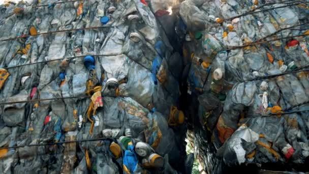 Recykling Odpadów Zakładach Materiałów Wtórnych Fabryka Tworzyw Sztucznych Przemysł Stos — Wideo stockowe