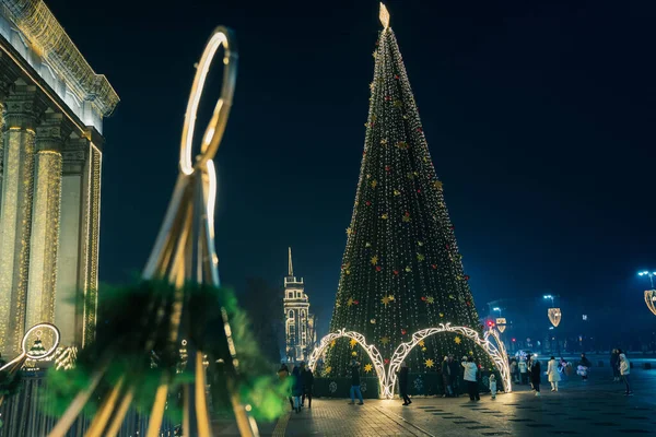 Ночной Вид Город Алматы Казахстане Рождество Новый Год — стоковое фото