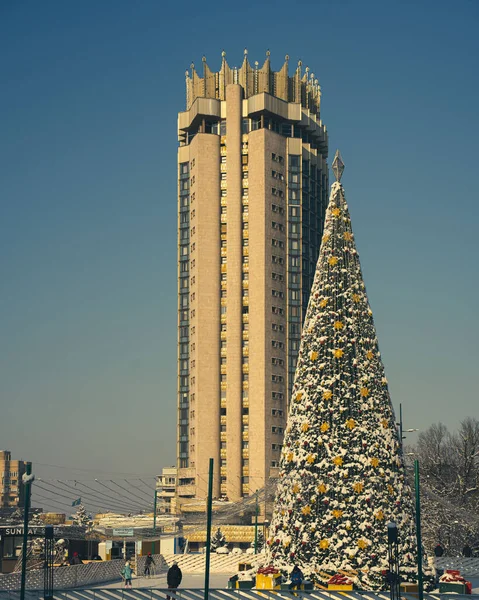 公园里的圣诞树装饰 美丽的建筑 — 图库照片