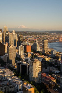 Portland Oregon Şehri alacakaranlıkta gökyüzü manzaralı.