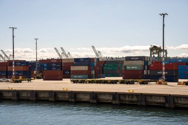 port with cargo containers in the port of barcelona clipart