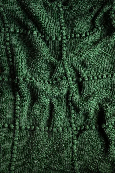 Textura Verde Malha Manta Malha Com Padrão Floco Neve Fundo — Fotografia de Stock