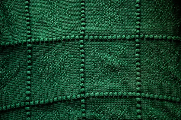Textuur Groen Gehaakte Gebreide Deken Met Een Sneeuwvlok Patroon Achtergrond — Stockfoto
