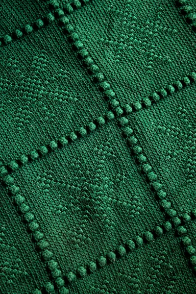 Textuur Groen Gehaakte Gebreide Deken Met Een Sneeuwvlok Patroon Achtergrond — Stockfoto