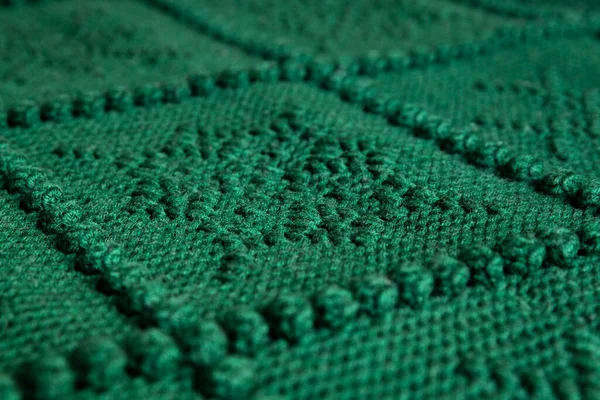 Close Textura Verde Malha Malha Cobertor Com Padrão Floco Neve — Fotografia de Stock