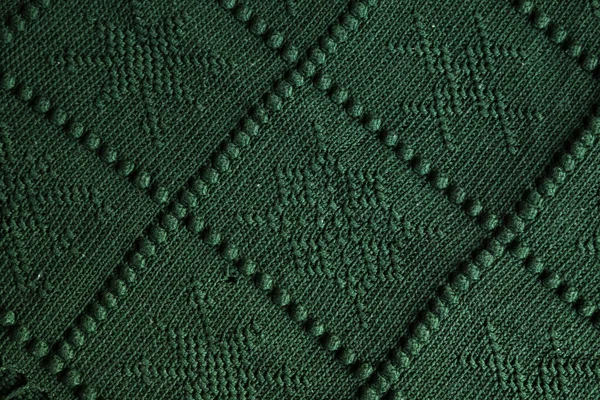 Textura Verde Malha Manta Malha Com Padrão Floco Neve Fundo — Fotografia de Stock
