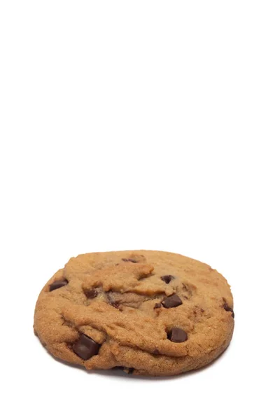 Närbild Choklad Chip Cookie Vit Bakgrund Med Kopia Utrymme Bageri — Stockfoto