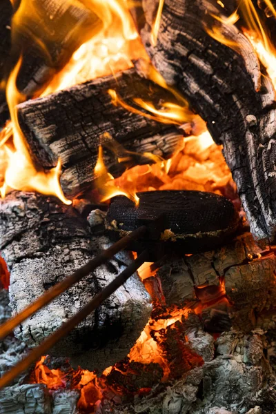 Mountain pie iron in fire: A mouthwatering sight! The aroma of campfire cooking fills the air, enticing taste buds and igniting a sense of outdoor adventure.