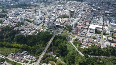 Güzel yeşil renkleri olan bir kahve kasabasının hava görüntüleri.