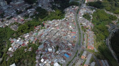 Güzel yeşil renkleri olan bir kahve kasabasının hava görüntüleri.