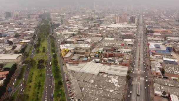 Imagens Aéreas Bogotá Com Seu Tráfego Ruas Verdes — Vídeo de Stock
