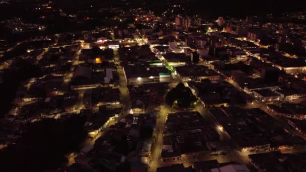 Flygbilder Kommunen Calarca Natten Med Belysning Dess Gator Och Himlen — Stockvideo