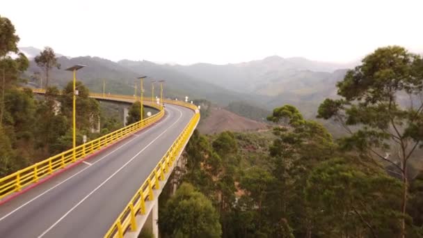 Imágenes Aéreas Carretera Que Cruza Cordillera Central Con Sus Puentes — Vídeo de stock