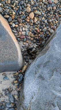 Güney Kaliforniya 'nın ücra kumsalları, günbatımları, sörfçüler, gelgit havuzları, kaya soyutlamaları, sahil kayalıkları, palmiye ağaçları ve San Diego' nun 25 mil kuzeyindeki Encinitas kıyılarındaki Swamis Kayalıkları Sörf Parkı 'nda şiddetli kış fırtınaları..