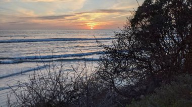 Southern California beaches, sunsets, waves, surfers, tide pools, clouds and palms trees at Cardiff By The Sea in Encinitas California located 25 miles North of San Diego. clipart