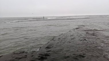 Swamis Sahili 'nin soğuk erimiş kayaları. 50 yıl önce kıyı şeridi boyunca uzanan okyanus dalgası erozyon kontrol taşları Swamis Resif Sörf Parkı Encinitas California 'daki nehir taşlarıyla çevrili soyut heykellere benziyor..