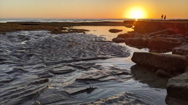 Günbatımları, siluetleri, sörfçüleri, gel-git havuzları ve Kaliforniya 'daki Cardiff ve Swamis plajlarında palmiye ağaçları olan Güney Kaliforniya sahneleri..