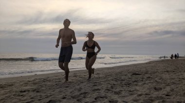 Güney Kaliforniya 'da günbatımları, sörfçüler, gelgit havuzları, palmiye ağaçları ve San Diego' nun 25 mil kuzeyindeki Encinitas sahilindeki Swamis Kayalık Sörf Parkı 'ndaki plaj soyutlamaları gizli plajlar..