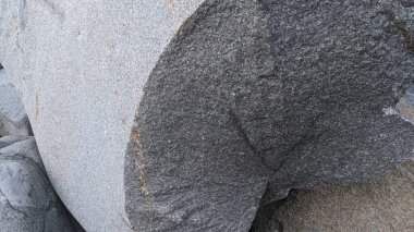 Swamis Sahili 'nin erimiş kayaları eşsiz ve serin! 50 yıl önce kıyıya bırakılan erozyon kontrol kayaları Swamis Resif Sörf Parkı Encinitas California 'daki dalgalar tarafından sanatsal olarak pürüzsüz hale getirildi..