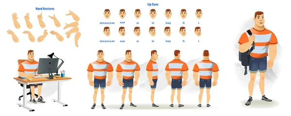 Set Von Mensch Charakter Design Charaktermodellblatt Vorne Seite Rückseite Animierte — Stockvektor