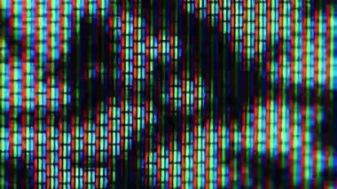 Bir analog TV ekranının yakın plan görüntüsü bireysel kırmızı, yeşil ve mavi piksel.