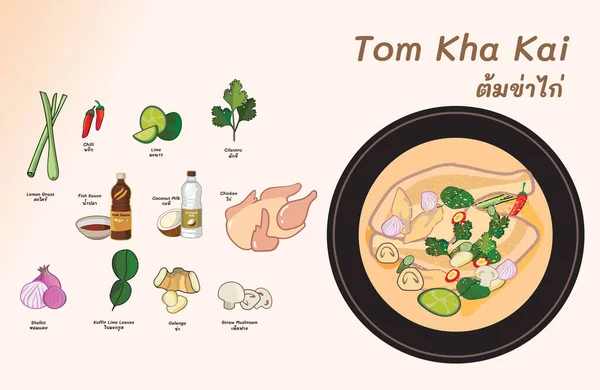 Tom Kha Kai Thai食物鸡Tom Yom加椰奶 — 图库矢量图片