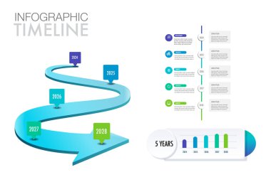 Infographic şablon 5 yıllık plan çerçeve vizyonu, iş konsepti için modern adım zaman çizelgesi bilgi grafikleri tasarımı