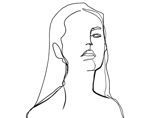 Ligne Unique Personnage Féminin Visage Noir Blanc — Image vectorielle
