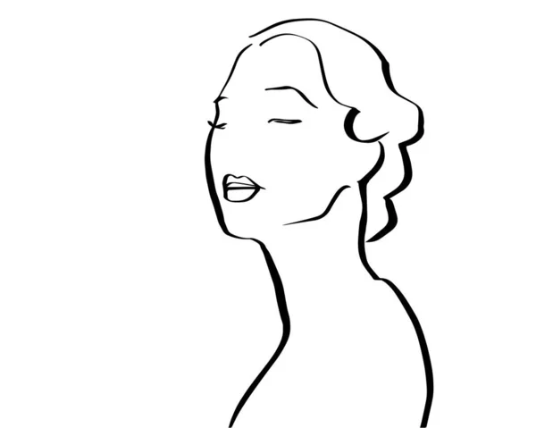 Одна Лінія Жіночий Персонаж Обличчя Чорно Білий — стоковий вектор