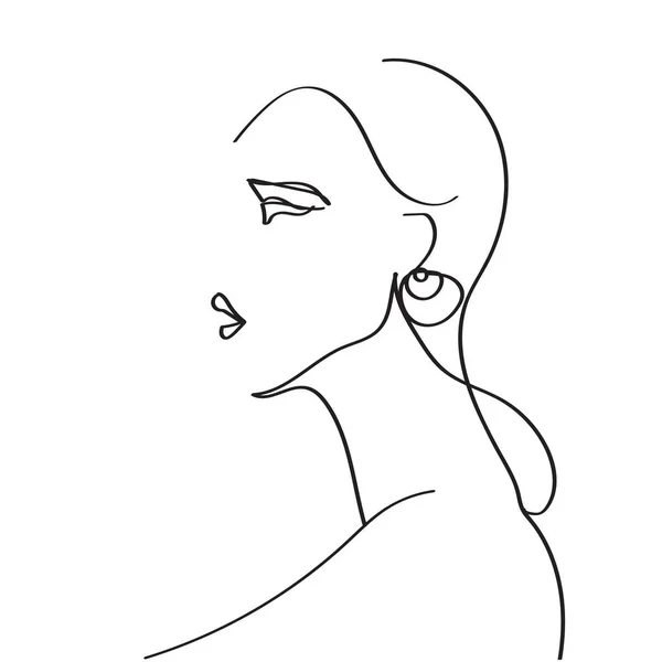 1本の輪郭線女性の肖像文字 — ストックベクタ
