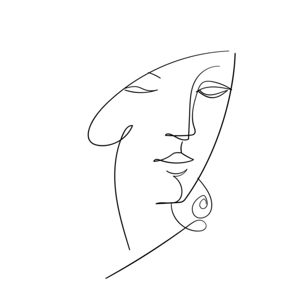Single Line Female Character Face Portrait Minimal Style — Stock Vector