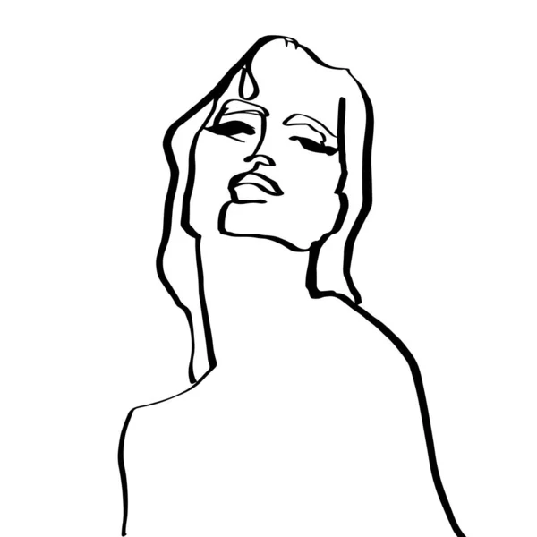 Jednoobrysová Čára Abstraktní Ženský Portrétní Znak — Stockový vektor