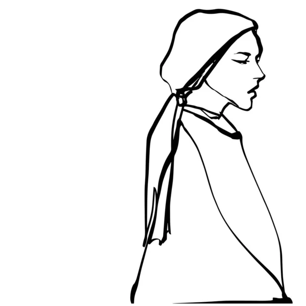 Ligne Contour Unique Personnage Portrait Féminin Abstrait — Image vectorielle