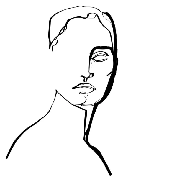 Ligne Unique Personnage Féminin Visage Noir Blanc — Image vectorielle