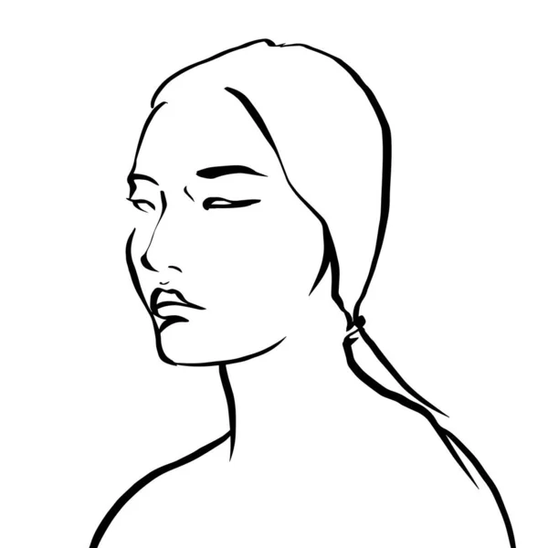 Одна Лінія Жіночий Персонаж Обличчя Чорно Білий — стоковий вектор