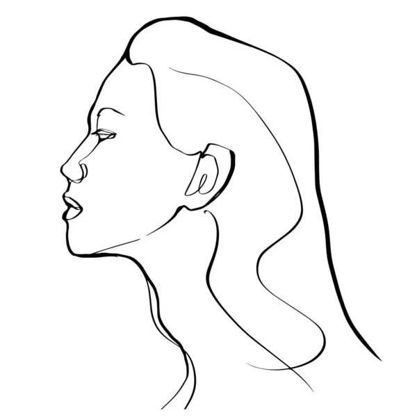 Jednořádkový Ženský Znak Tvář Černá Bílá — Stockový vektor
