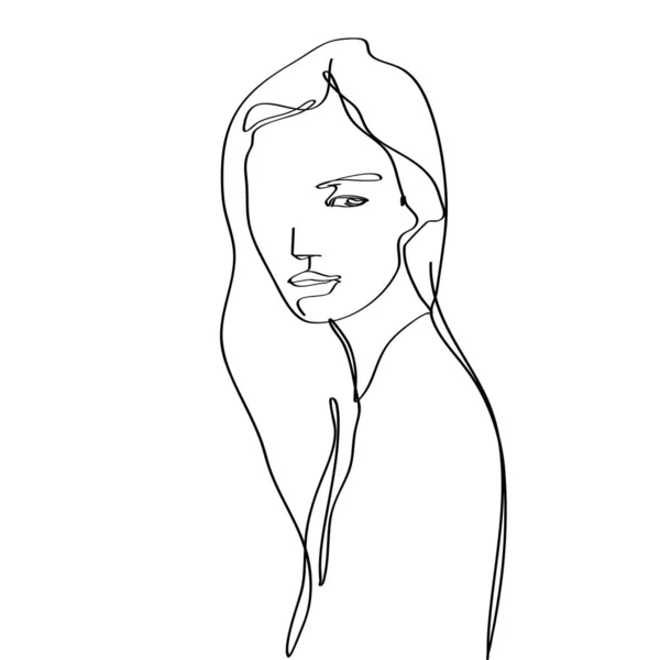 Abstrait Ligne Contour Unique Portrait Visage Personnage Féminin — Image vectorielle