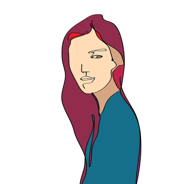 抽象的なシングル輪郭線女性キャラクターの顔の肖像画 — ストックベクタ