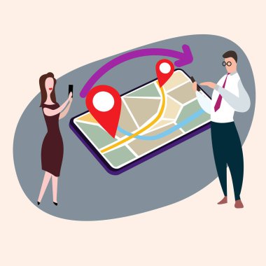  2 iş adamı cep telefonu paylaşım konumu üzerinde çalışıyor