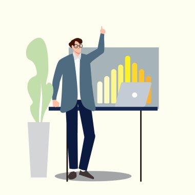 Beyaz kurul sunumundaki iş adamı