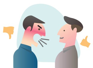  2 adam tartışıyor ve 2 simge aşağı yukarı zıplıyor