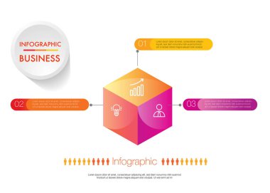 İş için küp şeklinde Infographic şablonu. izometrik bilgi 3 seçeneği ve iş veri diyagramı proje sunumu için insanlar simgesi