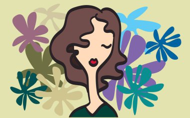 Çiçek karalama tarzı hatları olan bir kız.