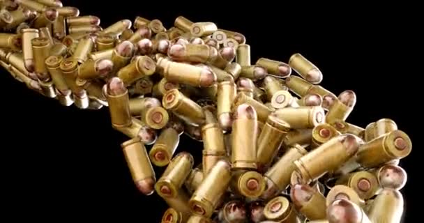 アモ銃の犯罪から落下現実的な3D弾丸軍事目標戦争の弾丸ギャングは黒の背景で暴力と戦う — ストック動画