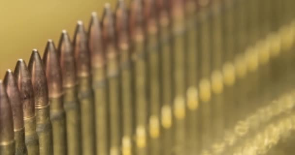 Closeup Bullets Mass Production Concept Bullet Row Group Ammo Gun — Stock Video