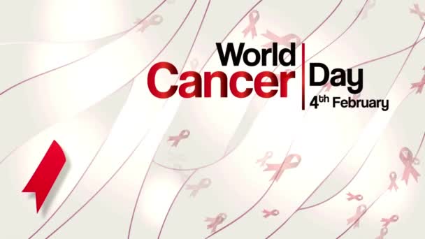 世界がんデー2月4日現実的なピンクリボン 国立乳がんアニメーションプレゼンテーションのシンボルを持つアニメーション — ストック動画