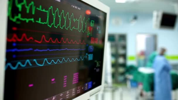 Ekg Serce Monitor Szpital Badania Lekarskie Górę Line Komputer — Wideo stockowe