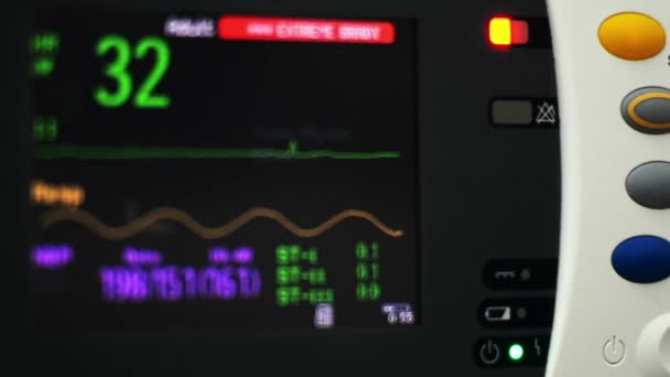 Zbliżenie Ekg Serce Monitor Płaska Linia Szpital Maszyna Ecg Czarny — Wideo stockowe