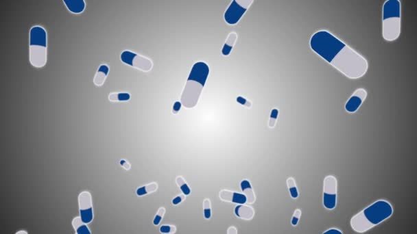 药丸落在白色孤立的背景下慢动作动画3D渲染药物药丸流环路业务和医疗理念 — 图库视频影像